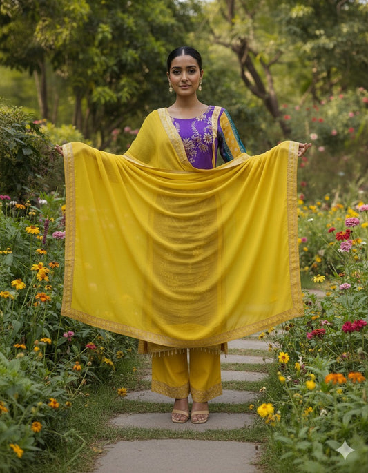 Royal Purple and Mustard Embroidered Suit Set